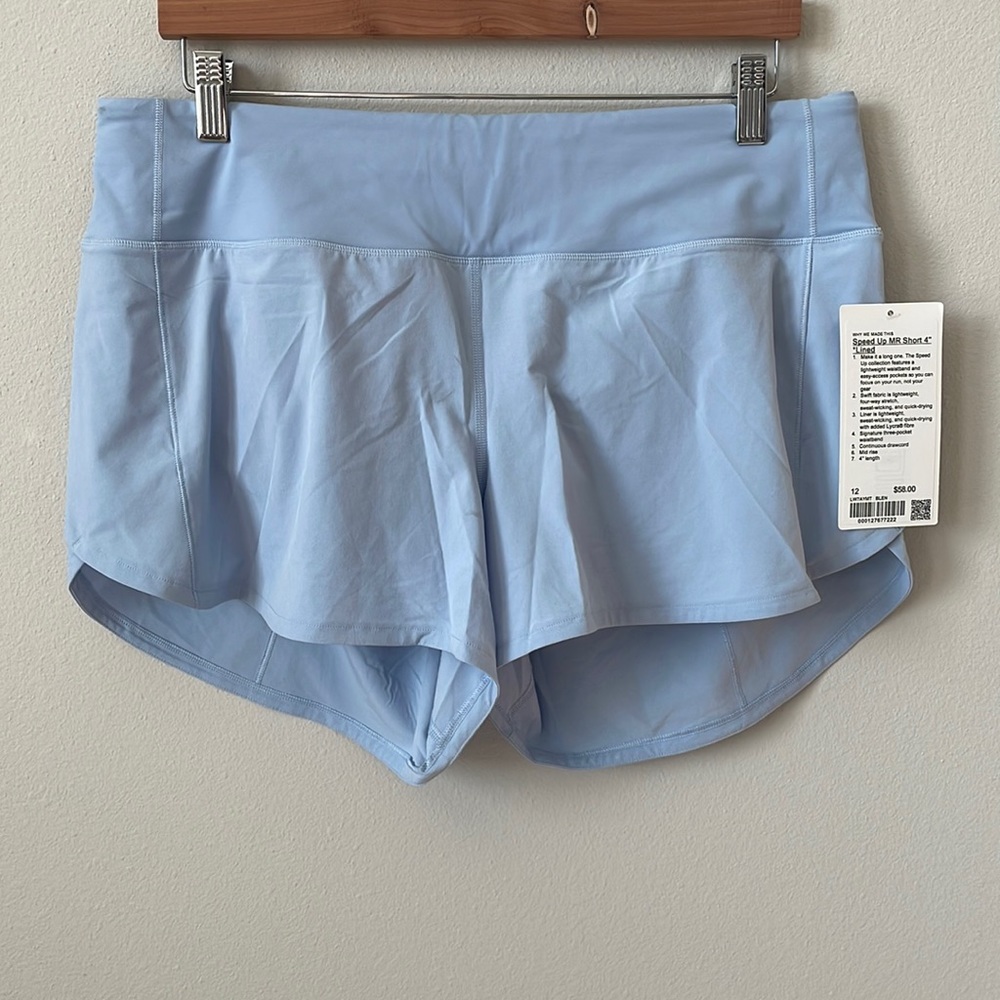 NWT Lululemon Blue Linen Mid Rise Lined Speed Up Short 4" Size 12 - Picture 1 of 10